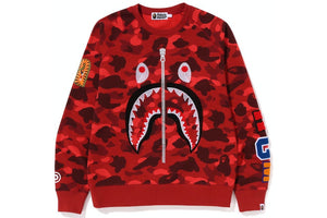 BAPE Color Camo Embroidery Shark Crewneck Red