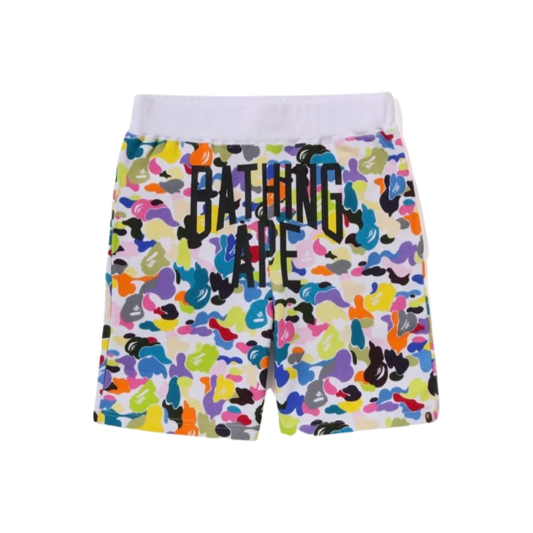 BAPE Multi Camo NYC Logo Sweat Shorts White
