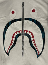 Load image into Gallery viewer, BAPE Shark Zipper Tee White W/ Black/Teal blue Pattern