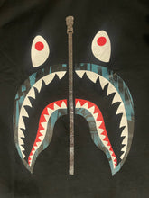Load image into Gallery viewer, BAPE Shark Zipper Tee Black W/ Black/Teal blue Pattern
